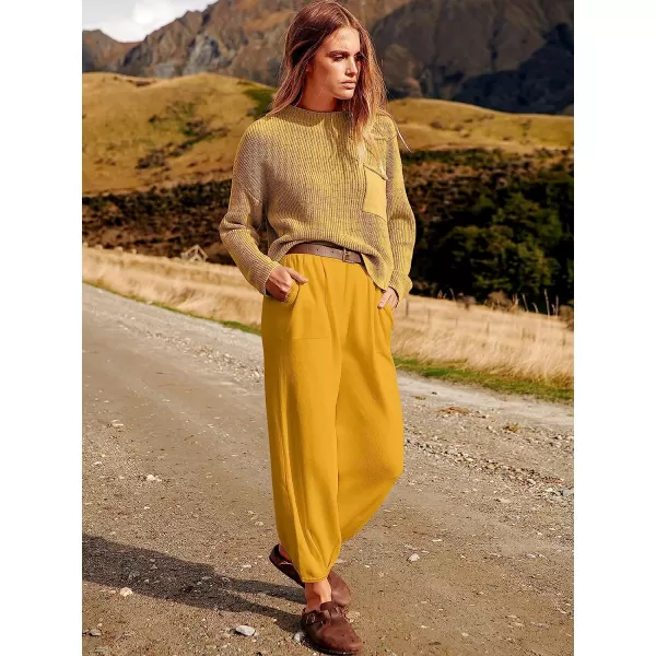 imageANRABESS Womens Two Piece Outfits Long Sleeve Knit Top Fall Sweater Set Oversized Pants Tracksuit Lounge SetsYellow