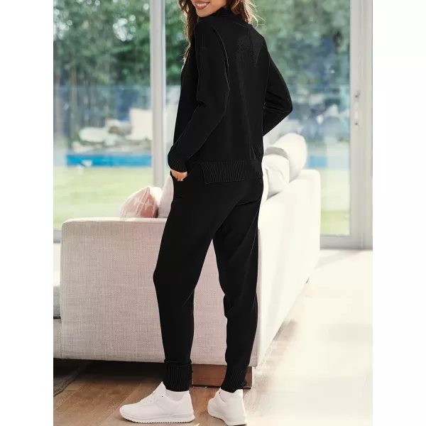 imageANRABESS Womens Two Piece Outfits Long Sleeve Turtleneck Pullover Top amp Drawstring Pants Sweatsuit Lounge SetBlack
