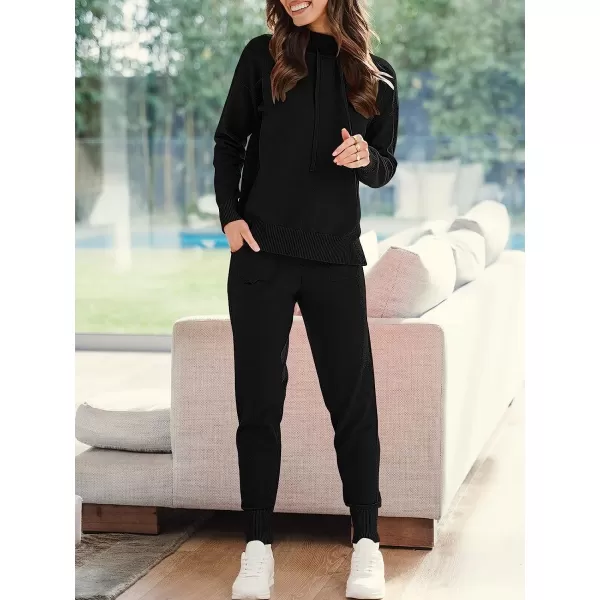 imageANRABESS Womens Two Piece Outfits Long Sleeve Turtleneck Pullover Top amp Drawstring Pants Sweatsuit Lounge SetBlack