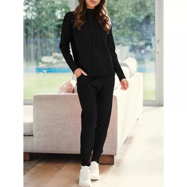 imageANRABESS Womens Two Piece Outfits Long Sleeve Turtleneck Pullover Top amp Drawstring Pants Sweatsuit Lounge SetBlack