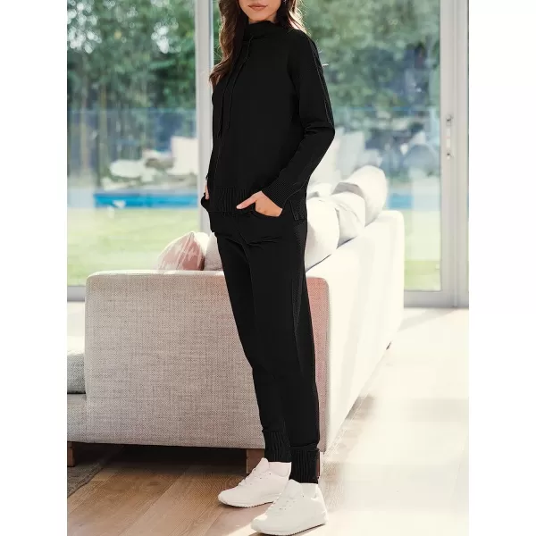 imageANRABESS Womens Two Piece Outfits Long Sleeve Turtleneck Pullover Top amp Drawstring Pants Sweatsuit Lounge SetBlack