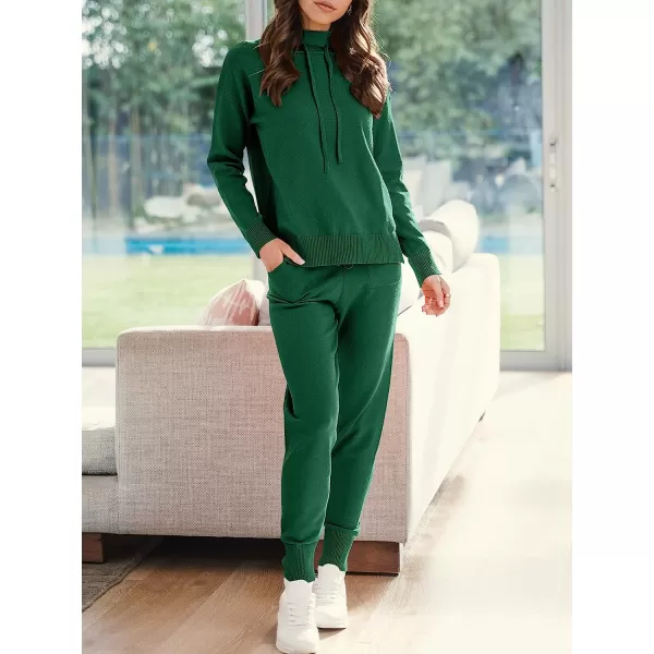 imageANRABESS Womens Two Piece Outfits Long Sleeve Turtleneck Pullover Top amp Drawstring Pants Sweatsuit Lounge SetDeep Green