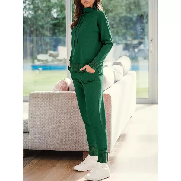 imageANRABESS Womens Two Piece Outfits Long Sleeve Turtleneck Pullover Top amp Drawstring Pants Sweatsuit Lounge SetDeep Green