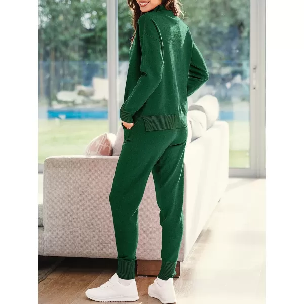 imageANRABESS Womens Two Piece Outfits Long Sleeve Turtleneck Pullover Top amp Drawstring Pants Sweatsuit Lounge SetDeep Green