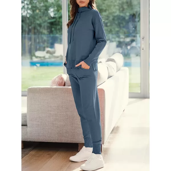 imageANRABESS Womens Two Piece Outfits Long Sleeve Turtleneck Pullover Top amp Drawstring Pants Sweatsuit Lounge SetDusty Blue