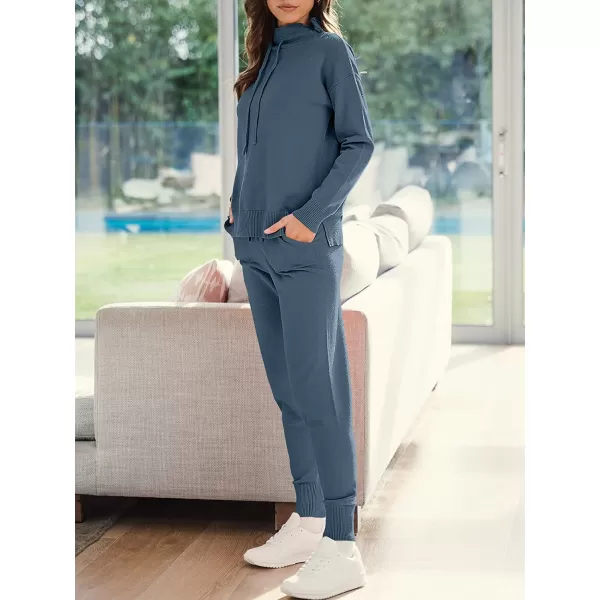 imageANRABESS Womens Two Piece Outfits Long Sleeve Turtleneck Pullover Top amp Drawstring Pants Sweatsuit Lounge SetDusty Blue