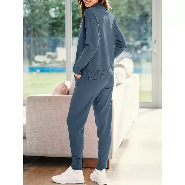 imageANRABESS Womens Two Piece Outfits Long Sleeve Turtleneck Pullover Top amp Drawstring Pants Sweatsuit Lounge SetDusty Blue