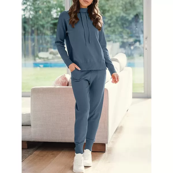 imageANRABESS Womens Two Piece Outfits Long Sleeve Turtleneck Pullover Top amp Drawstring Pants Sweatsuit Lounge SetDusty Blue
