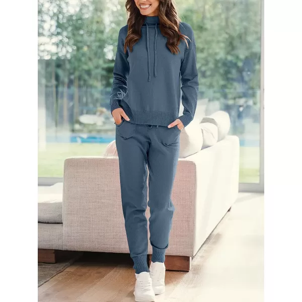 imageANRABESS Womens Two Piece Outfits Long Sleeve Turtleneck Pullover Top amp Drawstring Pants Sweatsuit Lounge SetDusty Blue