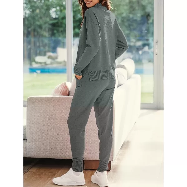 imageANRABESS Womens Two Piece Outfits Long Sleeve Turtleneck Pullover Top amp Drawstring Pants Sweatsuit Lounge SetGray