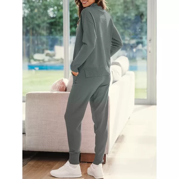 imageANRABESS Womens Two Piece Outfits Long Sleeve Turtleneck Pullover Top amp Drawstring Pants Sweatsuit Lounge SetGray