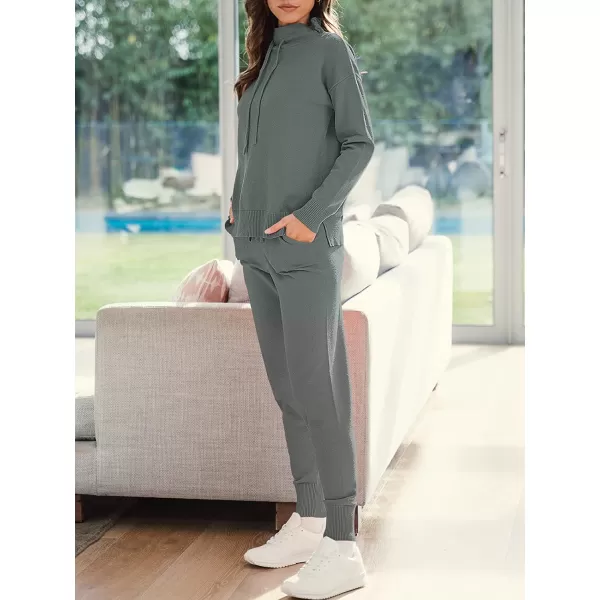 imageANRABESS Womens Two Piece Outfits Long Sleeve Turtleneck Pullover Top amp Drawstring Pants Sweatsuit Lounge SetGray