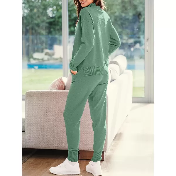 imageANRABESS Womens Two Piece Outfits Long Sleeve Turtleneck Pullover Top amp Drawstring Pants Sweatsuit Lounge SetGraygreen