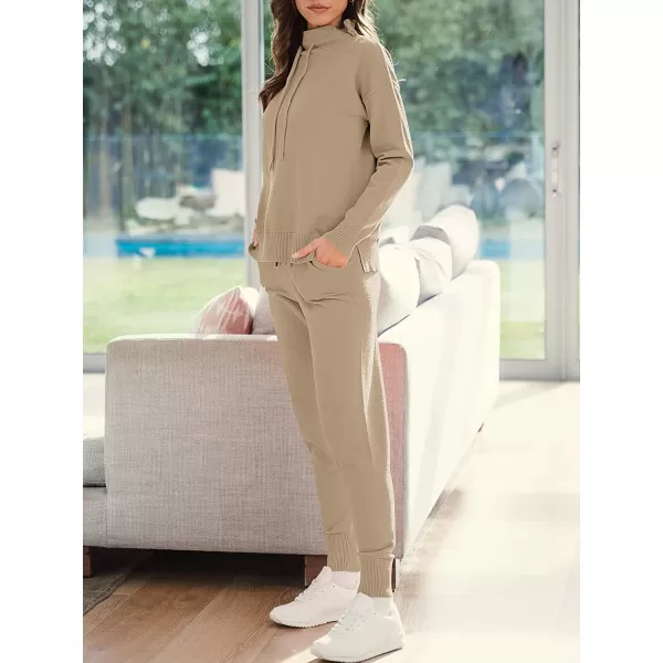imageANRABESS Womens Two Piece Outfits Long Sleeve Turtleneck Pullover Top amp Drawstring Pants Sweatsuit Lounge SetKhaki