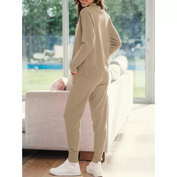 imageANRABESS Womens Two Piece Outfits Long Sleeve Turtleneck Pullover Top amp Drawstring Pants Sweatsuit Lounge SetKhaki