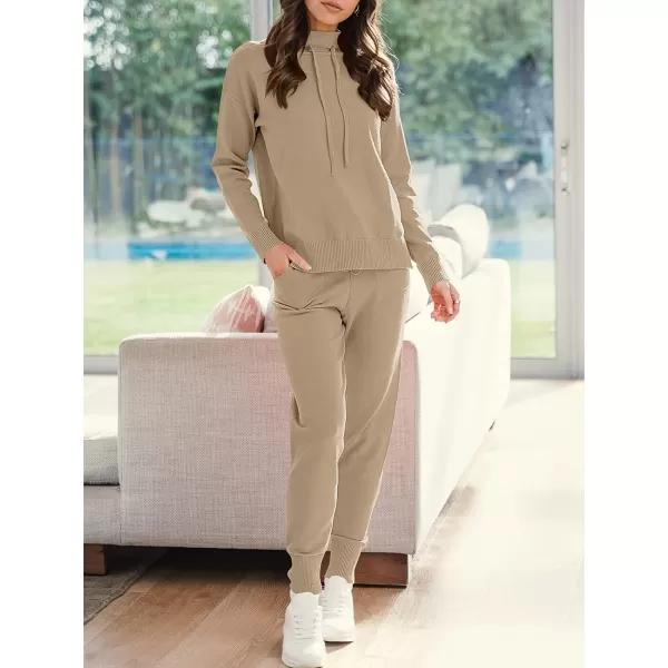 imageANRABESS Womens Two Piece Outfits Long Sleeve Turtleneck Pullover Top amp Drawstring Pants Sweatsuit Lounge SetKhaki