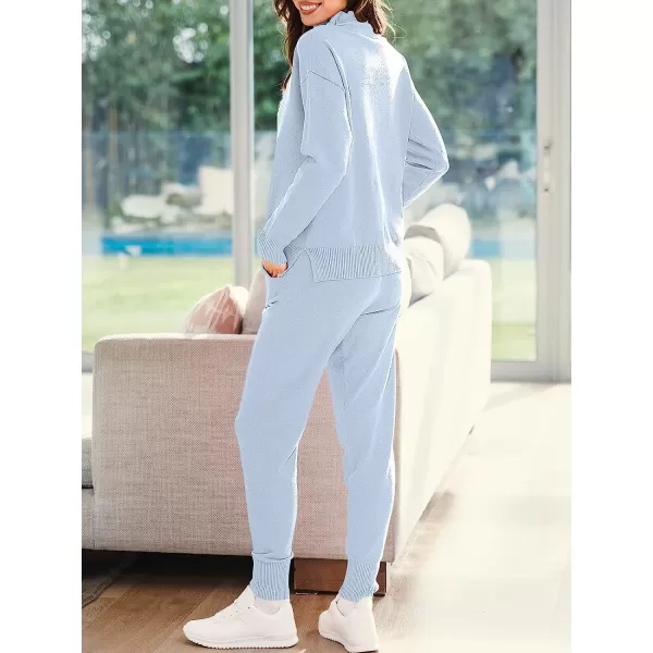 imageANRABESS Womens Two Piece Outfits Long Sleeve Turtleneck Pullover Top amp Drawstring Pants Sweatsuit Lounge SetLight Blue