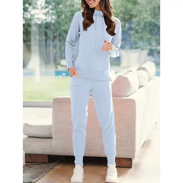 imageANRABESS Womens Two Piece Outfits Long Sleeve Turtleneck Pullover Top amp Drawstring Pants Sweatsuit Lounge SetLight Blue