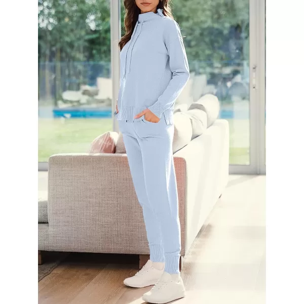 imageANRABESS Womens Two Piece Outfits Long Sleeve Turtleneck Pullover Top amp Drawstring Pants Sweatsuit Lounge SetLight Blue