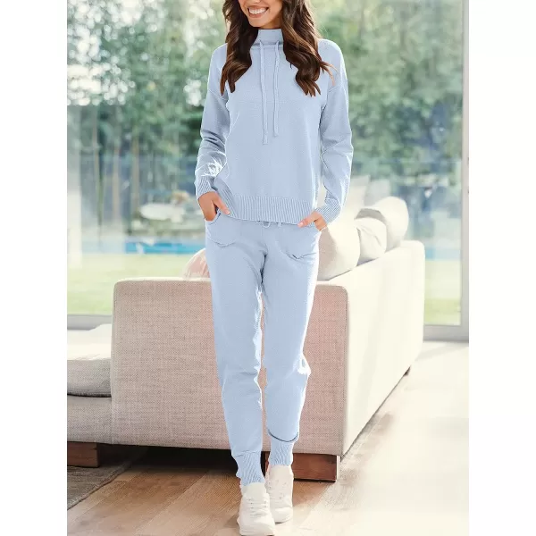 imageANRABESS Womens Two Piece Outfits Long Sleeve Turtleneck Pullover Top amp Drawstring Pants Sweatsuit Lounge SetLight Blue