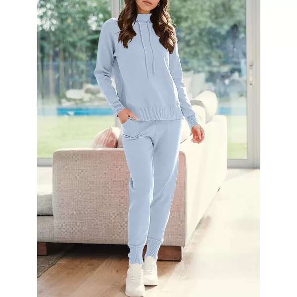 imageANRABESS Womens Two Piece Outfits Long Sleeve Turtleneck Pullover Top amp Drawstring Pants Sweatsuit Lounge SetLight Blue