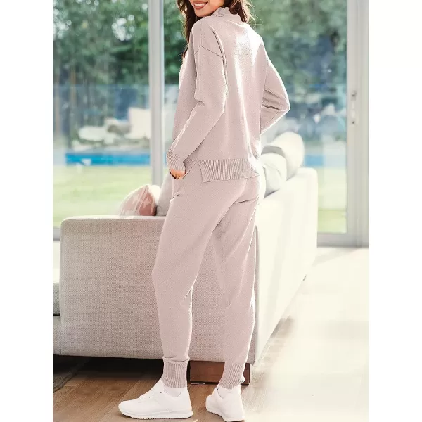 imageANRABESS Womens Two Piece Outfits Long Sleeve Turtleneck Pullover Top amp Drawstring Pants Sweatsuit Lounge SetPink