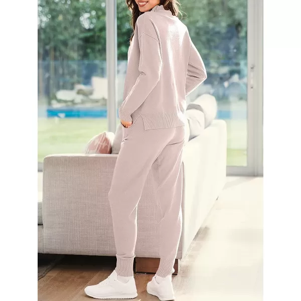 imageANRABESS Womens Two Piece Outfits Long Sleeve Turtleneck Pullover Top amp Drawstring Pants Sweatsuit Lounge SetPink
