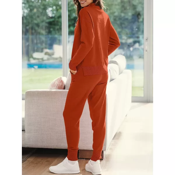 imageANRABESS Womens Two Piece Outfits Long Sleeve Turtleneck Pullover Top amp Drawstring Pants Sweatsuit Lounge SetRust