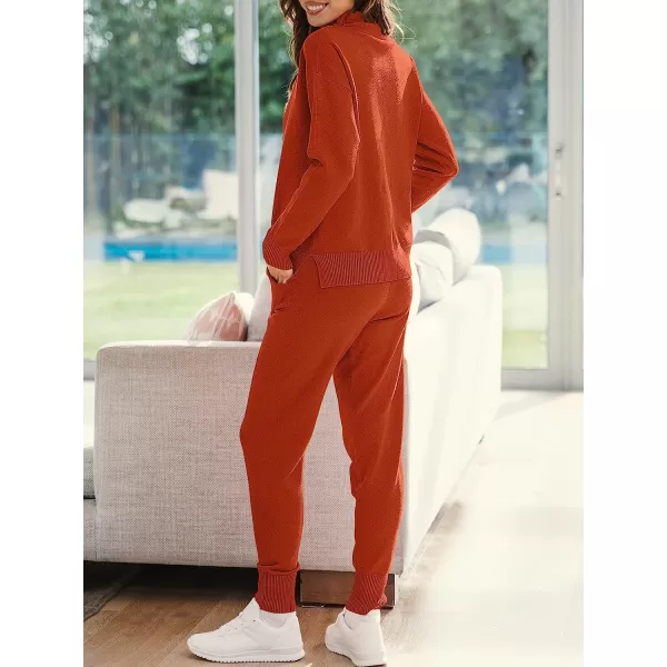 imageANRABESS Womens Two Piece Outfits Long Sleeve Turtleneck Pullover Top amp Drawstring Pants Sweatsuit Lounge SetRust