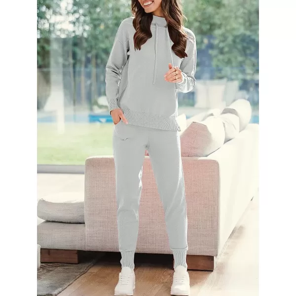 imageANRABESS Womens Two Piece Outfits Long Sleeve Turtleneck Pullover Top amp Drawstring Pants Sweatsuit Lounge SetSilver