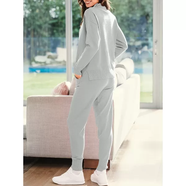 imageANRABESS Womens Two Piece Outfits Long Sleeve Turtleneck Pullover Top amp Drawstring Pants Sweatsuit Lounge SetSilver