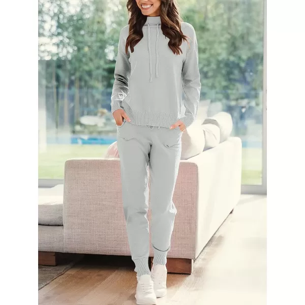 imageANRABESS Womens Two Piece Outfits Long Sleeve Turtleneck Pullover Top amp Drawstring Pants Sweatsuit Lounge SetSilver