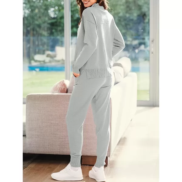 imageANRABESS Womens Two Piece Outfits Long Sleeve Turtleneck Pullover Top amp Drawstring Pants Sweatsuit Lounge SetSilver