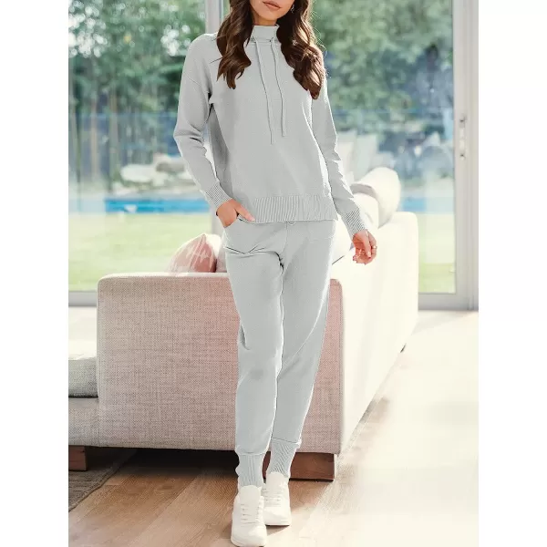 imageANRABESS Womens Two Piece Outfits Long Sleeve Turtleneck Pullover Top amp Drawstring Pants Sweatsuit Lounge SetSilver