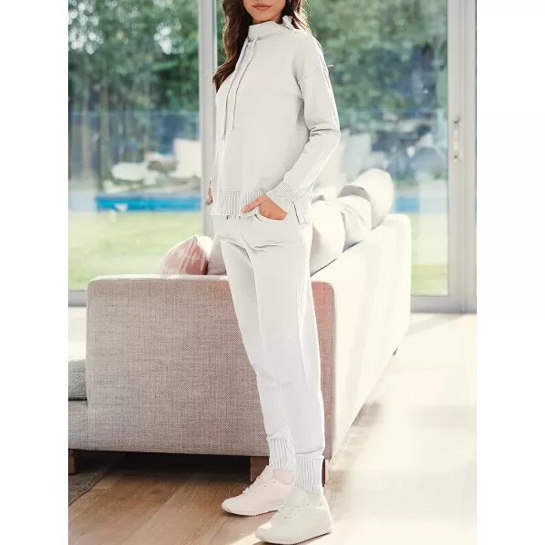 imageANRABESS Womens Two Piece Outfits Long Sleeve Turtleneck Pullover Top amp Drawstring Pants Sweatsuit Lounge SetWhite