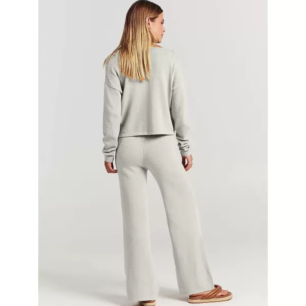 imageANRABESS Womens Two Piece Outfits Long Sleeve V Neck Crop Top with High Waist Wide Leg Pants Sweater Sets Lounge WearGray