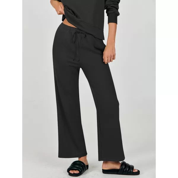 imageANRABESS Womens Two Piece Outfits Matching Sets Long Sleeve Crop Pullover Top and Wide Leg Pants Tracksuit Lounge SetBlack