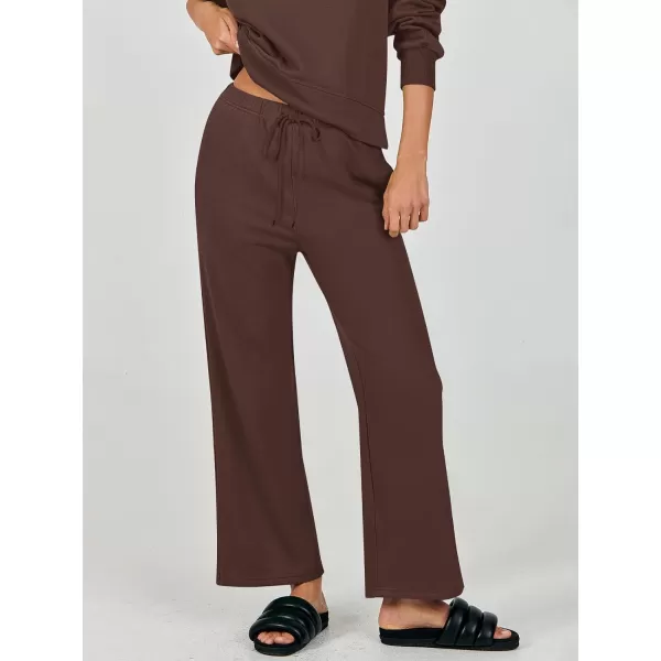 imageANRABESS Womens Two Piece Outfits Matching Sets Long Sleeve Crop Pullover Top and Wide Leg Pants Tracksuit Lounge SetBrown