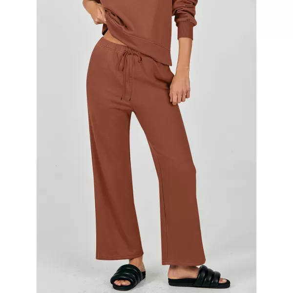 imageANRABESS Womens Two Piece Outfits Matching Sets Long Sleeve Crop Pullover Top and Wide Leg Pants Tracksuit Lounge SetCaramel