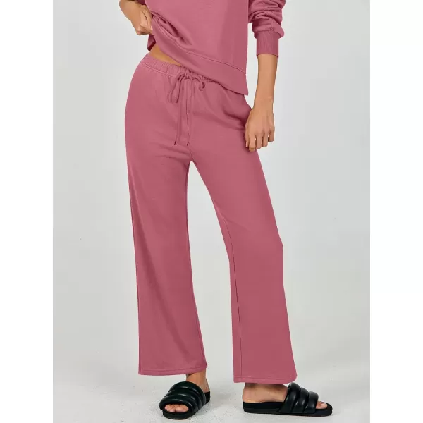 imageANRABESS Womens Two Piece Outfits Matching Sets Long Sleeve Crop Pullover Top and Wide Leg Pants Tracksuit Lounge SetDark Pink