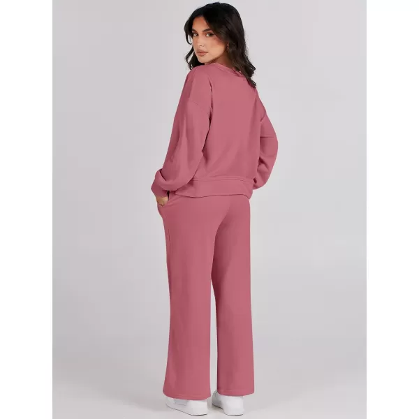 imageANRABESS Womens Two Piece Outfits Matching Sets Long Sleeve Crop Pullover Top and Wide Leg Pants Tracksuit Lounge SetDark Pink