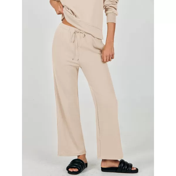imageANRABESS Womens Two Piece Outfits Matching Sets Long Sleeve Crop Pullover Top and Wide Leg Pants Tracksuit Lounge SetDeep Apricot