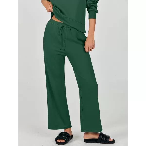 imageANRABESS Womens Two Piece Outfits Matching Sets Long Sleeve Crop Pullover Top and Wide Leg Pants Tracksuit Lounge SetDeep Green