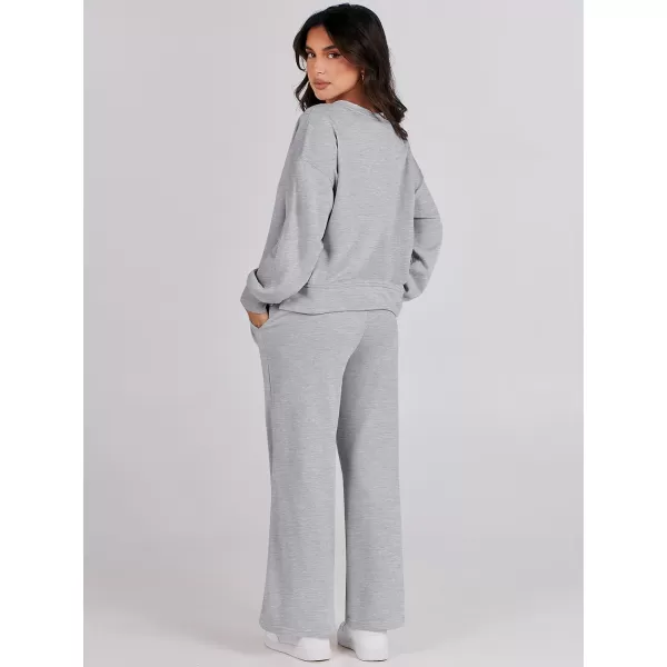 imageANRABESS Womens Two Piece Outfits Matching Sets Long Sleeve Crop Pullover Top and Wide Leg Pants Tracksuit Lounge SetGrey