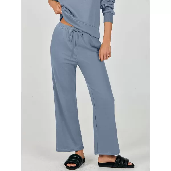imageANRABESS Womens Two Piece Outfits Matching Sets Long Sleeve Crop Pullover Top and Wide Leg Pants Tracksuit Lounge SetGrey Blue