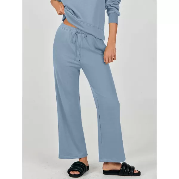 imageANRABESS Womens Two Piece Outfits Matching Sets Long Sleeve Crop Pullover Top and Wide Leg Pants Tracksuit Lounge SetLight Blue