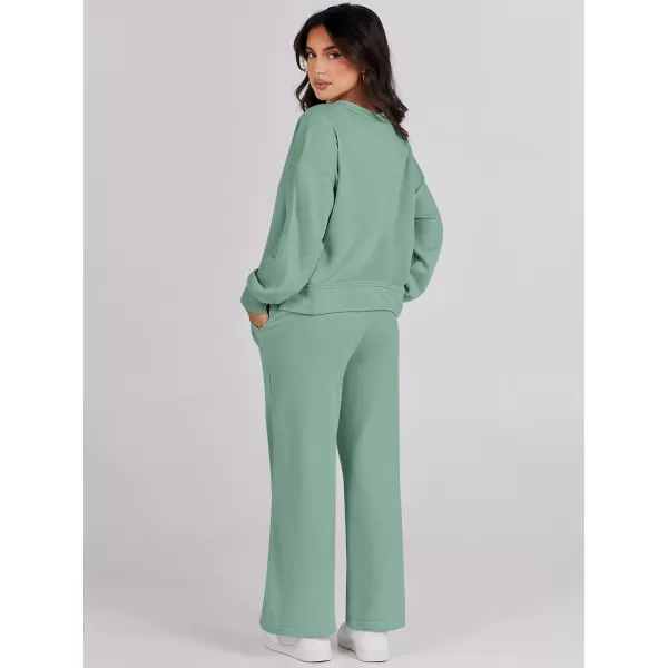 imageANRABESS Womens Two Piece Outfits Matching Sets Long Sleeve Crop Pullover Top and Wide Leg Pants Tracksuit Lounge SetLight Green