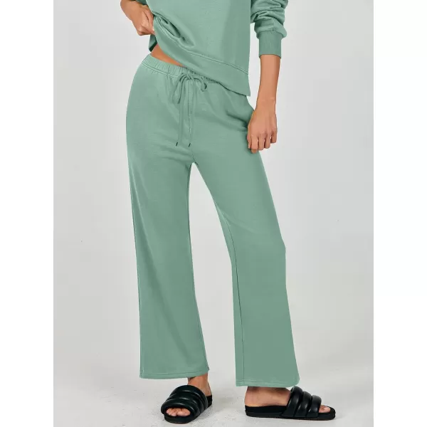 imageANRABESS Womens Two Piece Outfits Matching Sets Long Sleeve Crop Pullover Top and Wide Leg Pants Tracksuit Lounge SetLight Green