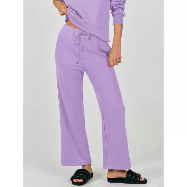 imageANRABESS Womens Two Piece Outfits Matching Sets Long Sleeve Crop Pullover Top and Wide Leg Pants Tracksuit Lounge SetPurple