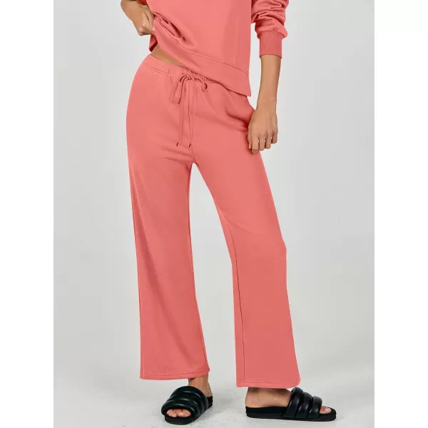 imageANRABESS Womens Two Piece Outfits Matching Sets Long Sleeve Crop Pullover Top and Wide Leg Pants Tracksuit Lounge SetRust Orange